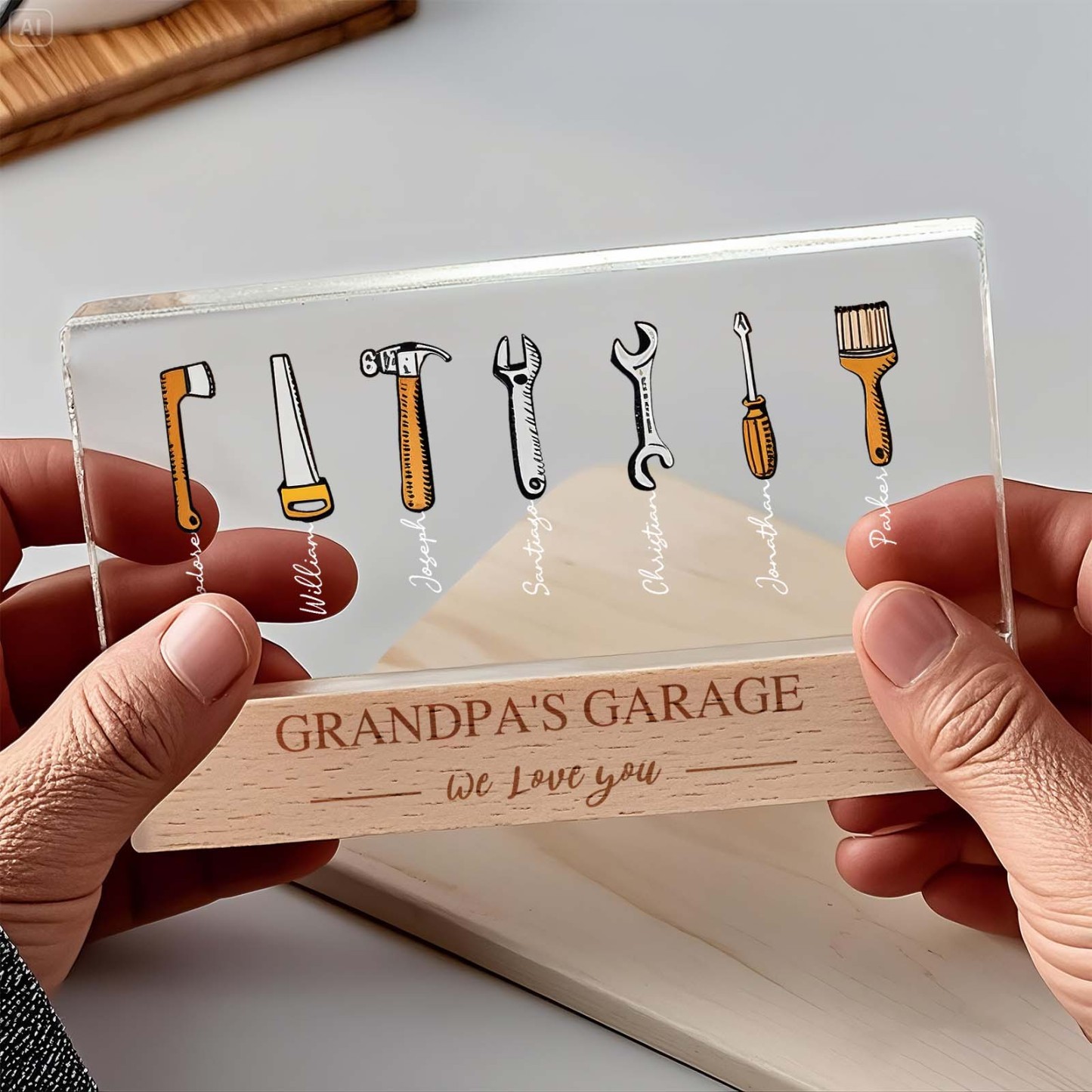 Personalized Grandpas Garage with Kids Name LED Night Light, Chirtsmas Gifts for Grandpa, Grandpa Gift, Custom Gift For Grandpa,Gift for Dad - CustomPhotoKeychainUK