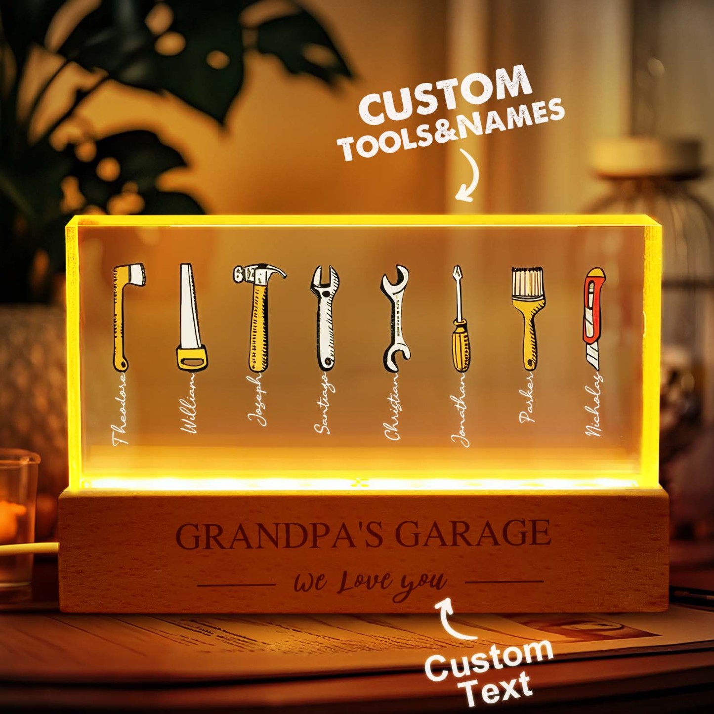 Personalized Grandpas Garage with Kids Name LED Night Light, Chirtsmas Gifts for Grandpa, Grandpa Gift, Custom Gift For Grandpa,Gift for Dad - CustomPhotoKeychainUK