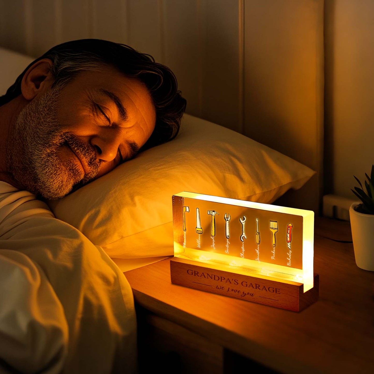 Personalized Grandpas Garage with Kids Name LED Night Light, Chirtsmas Gifts for Grandpa, Grandpa Gift, Custom Gift For Grandpa,Gift for Dad - CustomPhotoKeychainUK