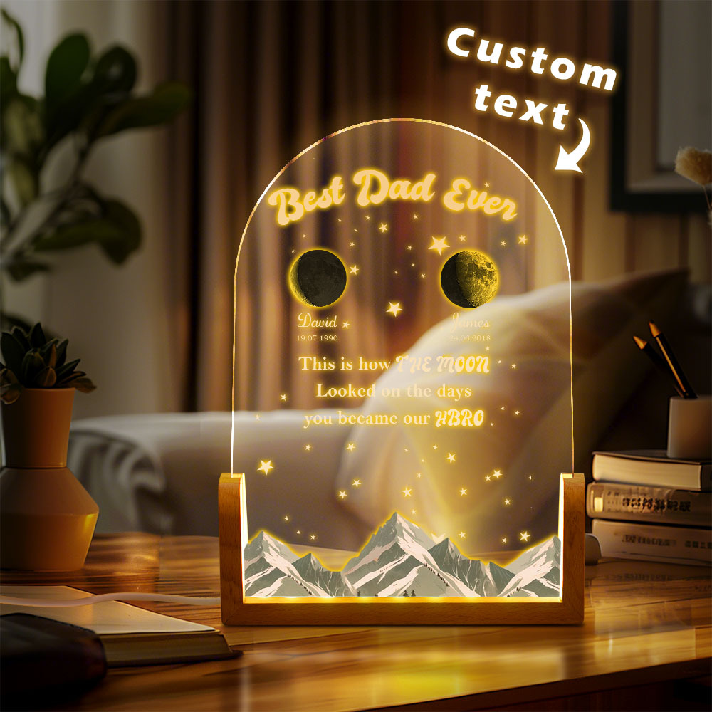 Custom Moons DAD Phase LED Night Light, Personalized Moons Phase with Kids Names, Father's Day Gifts, Gift for Dad, Night light Moon Phase - CustomPhotoKeychainUK