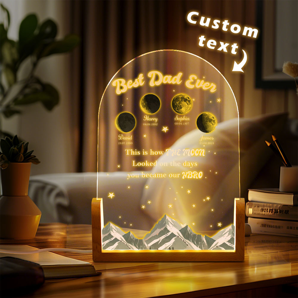 Custom Moons DAD Phase LED Night Light, Personalized Moons Phase with Kids Names, Father's Day Gifts, Gift for Dad, Night light Moon Phase - CustomPhotoKeychainUK