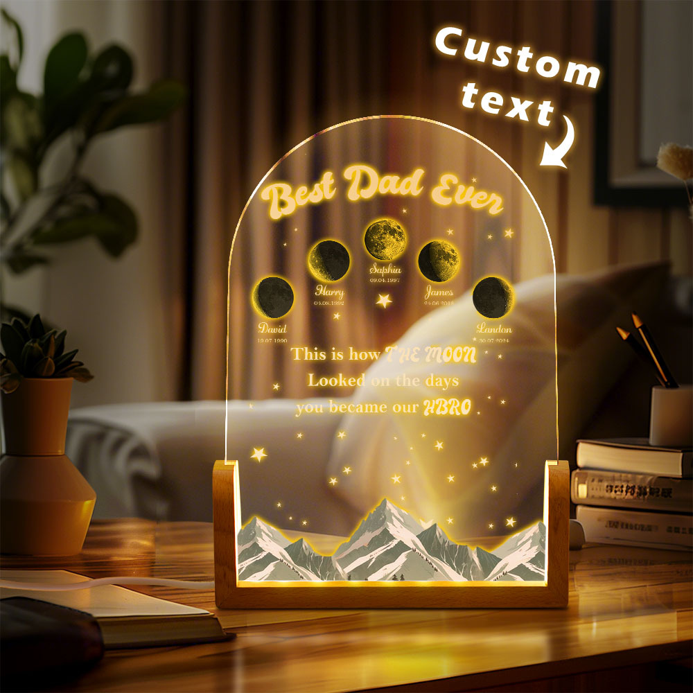 Custom Moons DAD Phase LED Night Light, Personalized Moons Phase with Kids Names, Father's Day Gifts, Gift for Dad, Night light Moon Phase - CustomPhotoKeychainUK