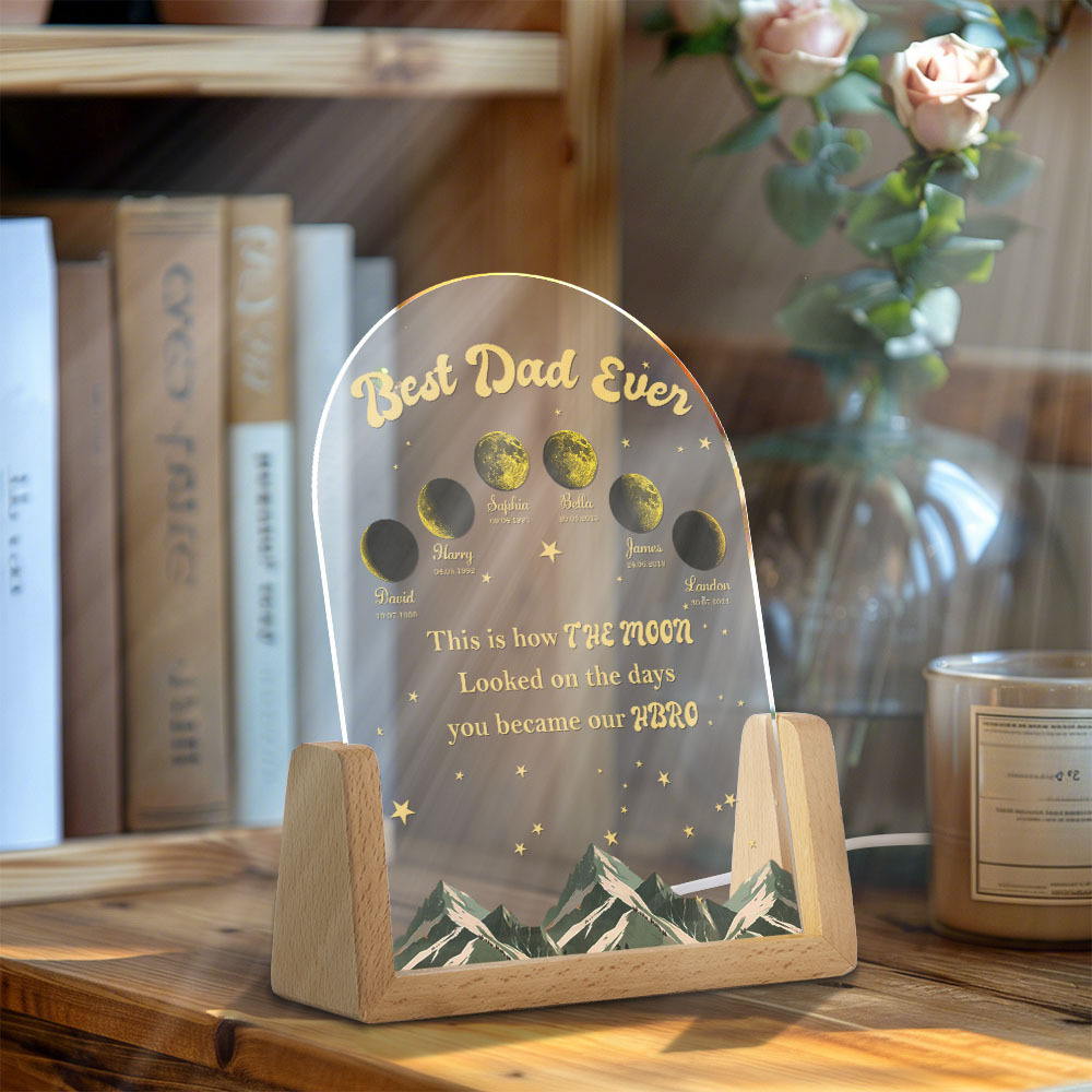 Custom Moons DAD Phase LED Night Light, Personalized Moons Phase with Kids Names, Father's Day Gifts, Gift for Dad, Night light Moon Phase - CustomPhotoKeychainUK