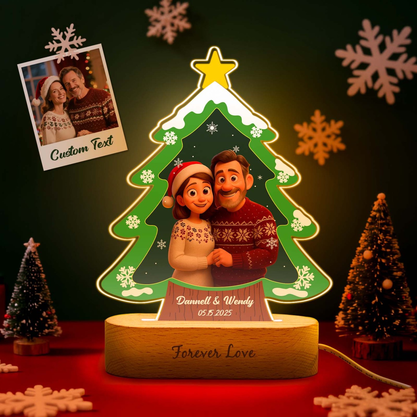 Personalized Love House Night Light, Custom Photo Engraved Cartoon Style Gift, Best Christmas Gift for Couple, Family - CustomPhotoKeychainUK