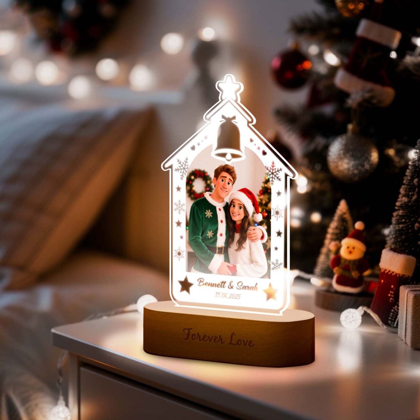 Personalized Love House Night Light, Custom Photo Engraved Cartoon Style Gift, Best Christmas Gift for Couple, Family - CustomPhotoKeychainUK