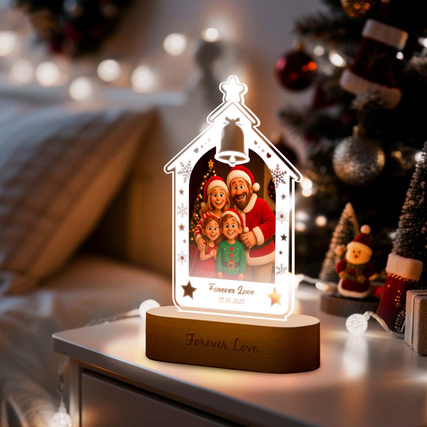 Personalized Love House Night Light, Custom Photo Engraved Cartoon Style Gift, Best Christmas Gift for Couple, Family - CustomPhotoKeychainUK