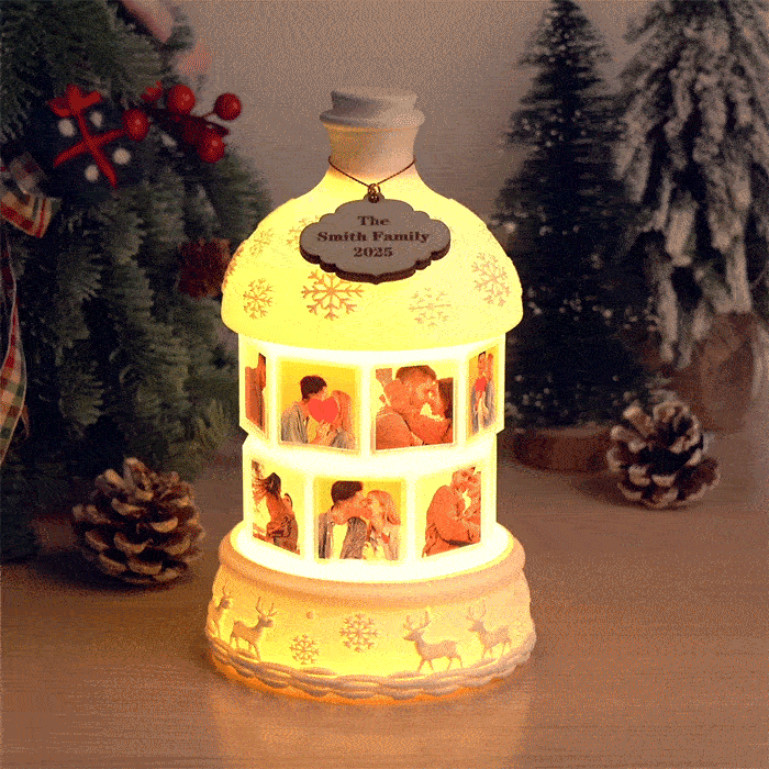 Custom Multi-Photo Rotating Night Light Music Box Engraved Family Keepsake Lamp Christmas Drift Bottle Light Christmas Tree Light Christmas Gift