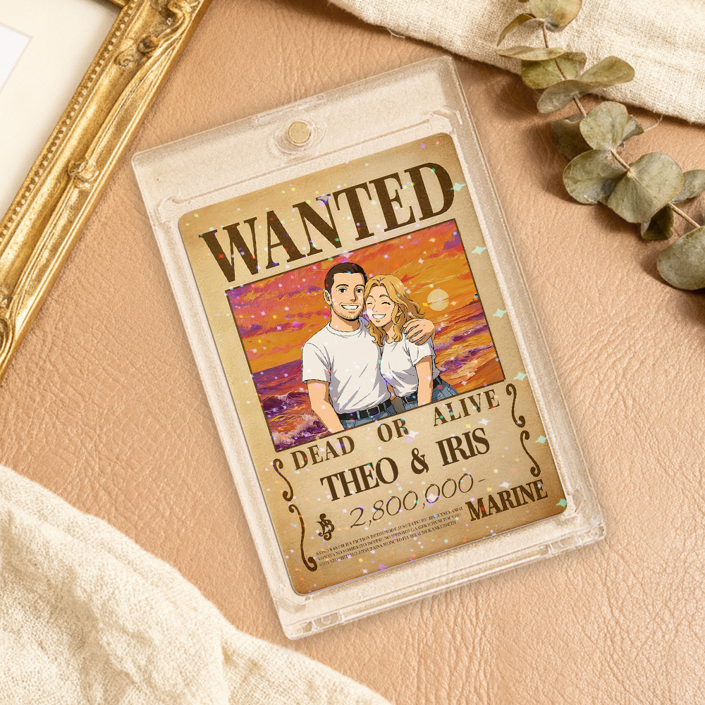 Custom Anime Bounty Couple Portrait Game Card, Personalized WANTED Bounty Card with Holographic Foil, Unique Gift for Couples & Friends