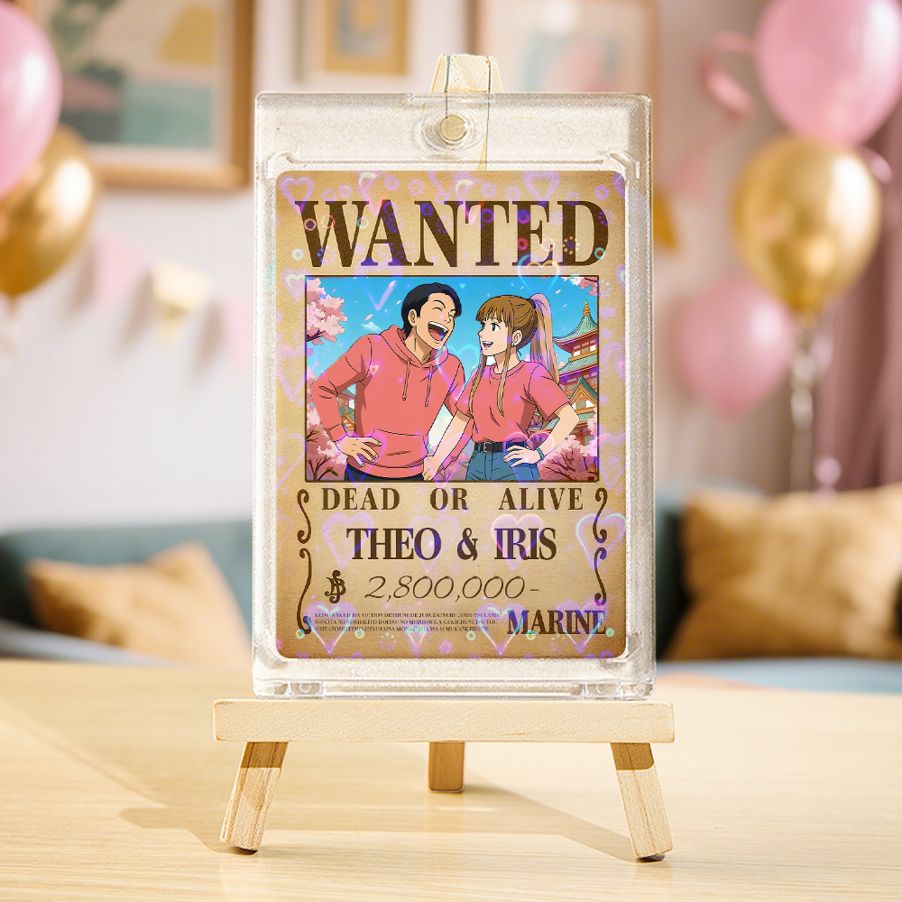 Custom Anime Bounty Couple Portrait Game Card, Personalized WANTED Bounty Card with Holographic Foil, Unique Gift for Couples & Friends