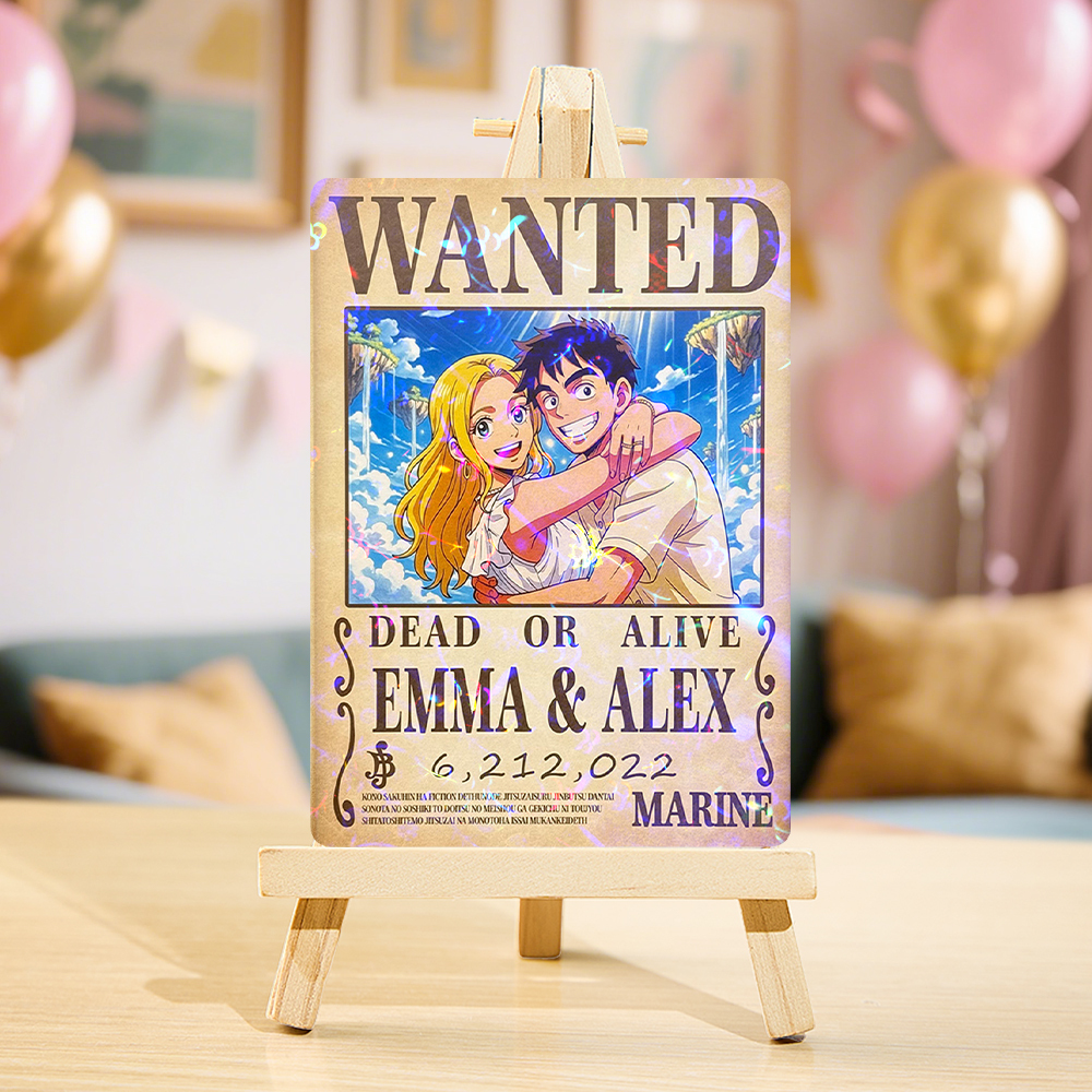 Valentine Gifts for Men, Custom Anime Bounty Couple Portrait Game Card, Personalized WANTED Bou