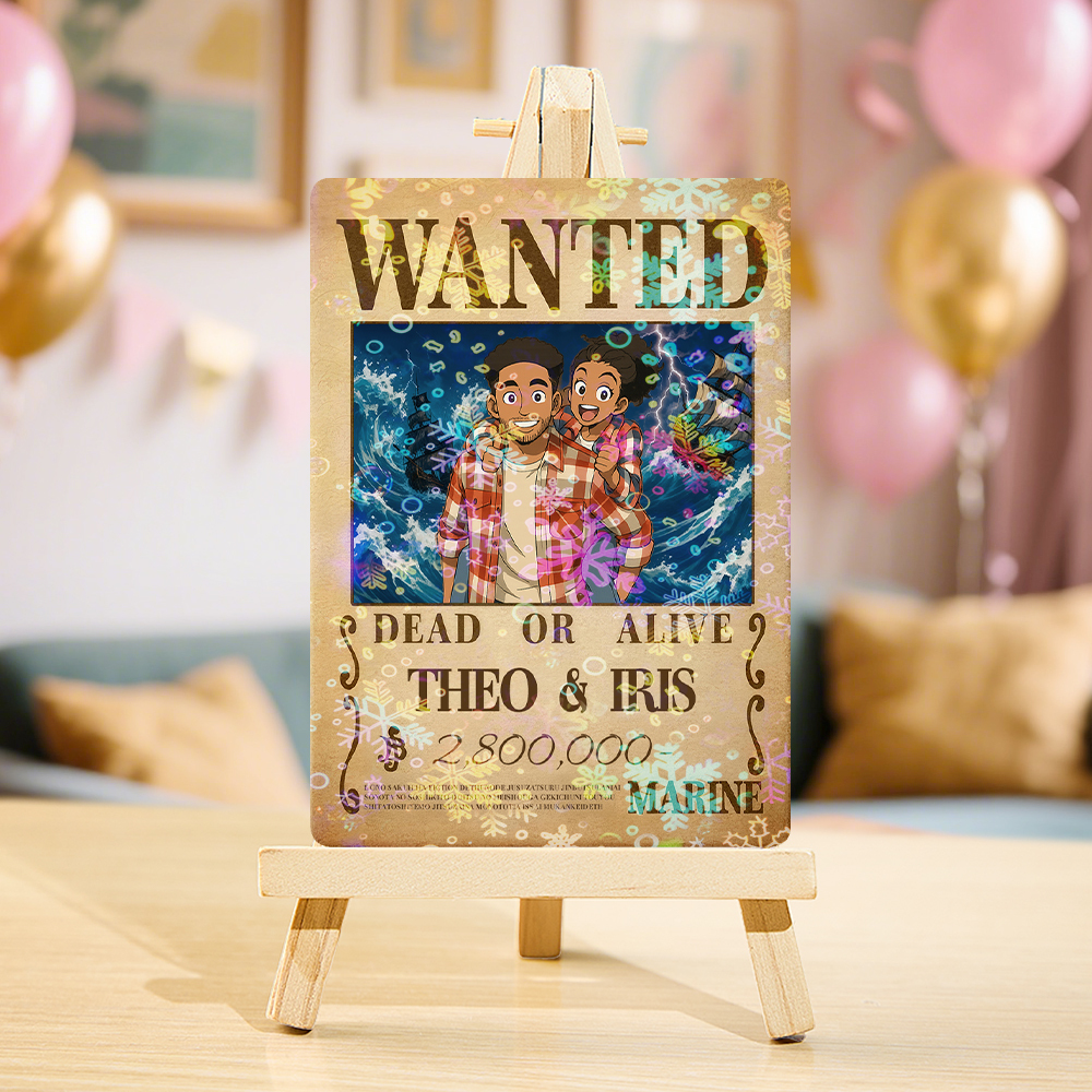 Custom Anime Bounty Couple Portrait Game Card, Personalized WANTED Bounty Card with Holographic Foil, Unique Gift for Couples & Friends