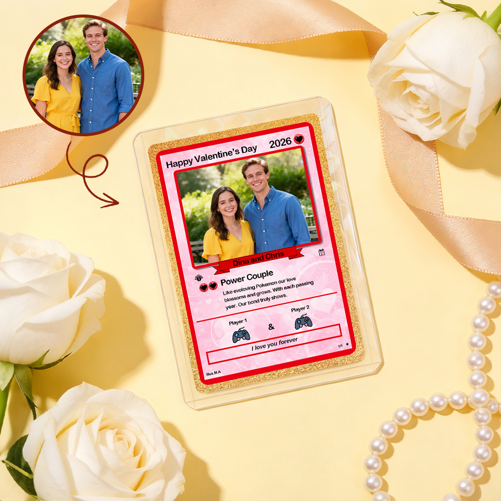 Personalized Valentine’s Day Power Couple Card, Custom Anniversary Card Couple Photo Anime Style, Best Valentine's Day Gift for Lover - CustomPhotoKeychainUK