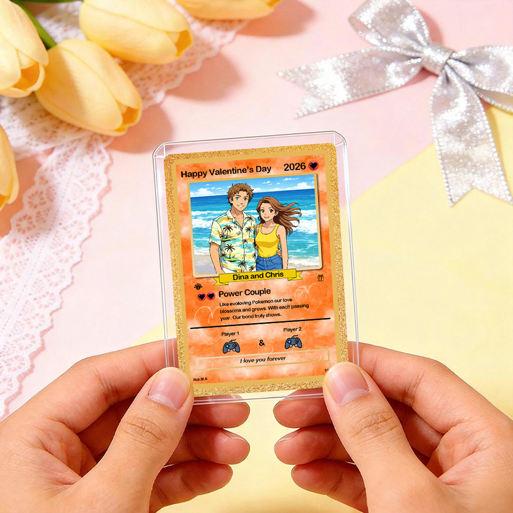 Personalized Valentine’s Day Power Couple Card, Custom Anniversary Card Couple Photo Anime Style, Best Valentine's Day Gift for Lover - CustomPhotoKeychainUK