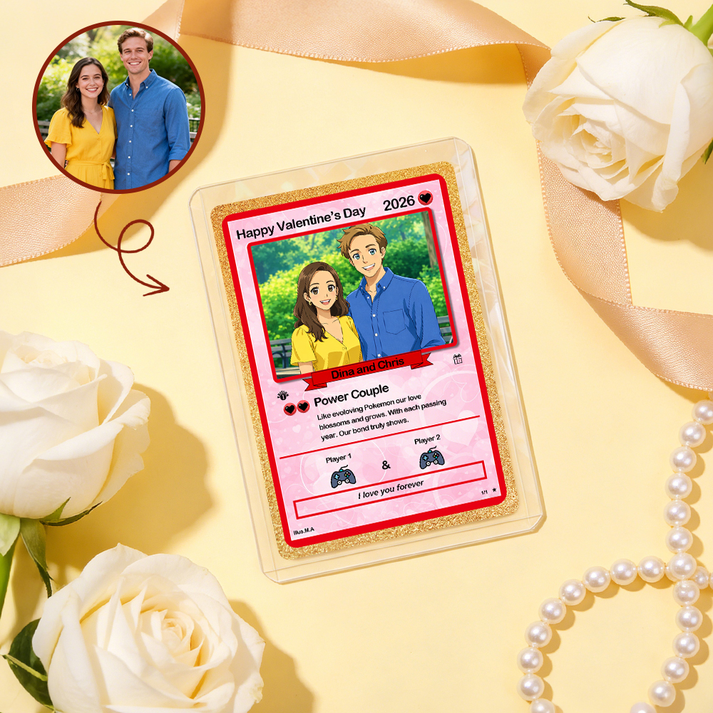 Personalized Valentine’s Day Power Couple Card, Custom Anniversary Card Couple Photo Anime Style, Best Valentine's Day Gift for Lover - CustomPhotoKeychainUK