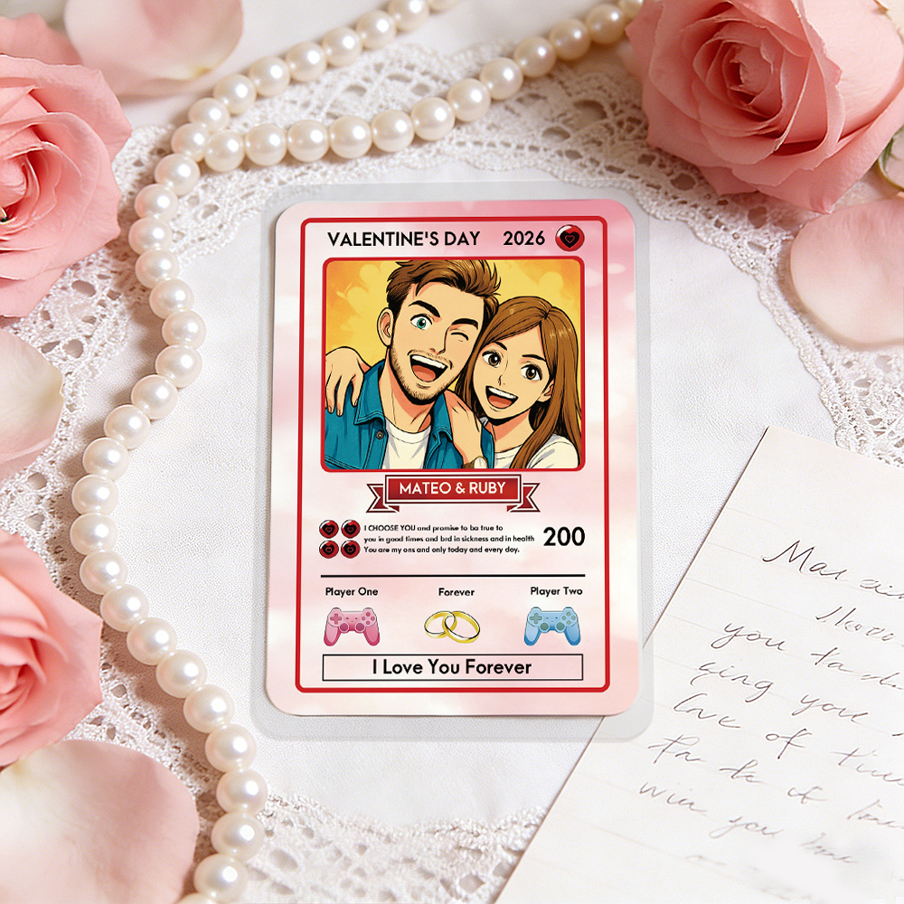 Personalized Valentine’s Day Power Couple Card, Custom Anniversary Card Couple Photo Anime Style, Best Valentine's Day Gift for Lover - CustomPhotoKeychainUK