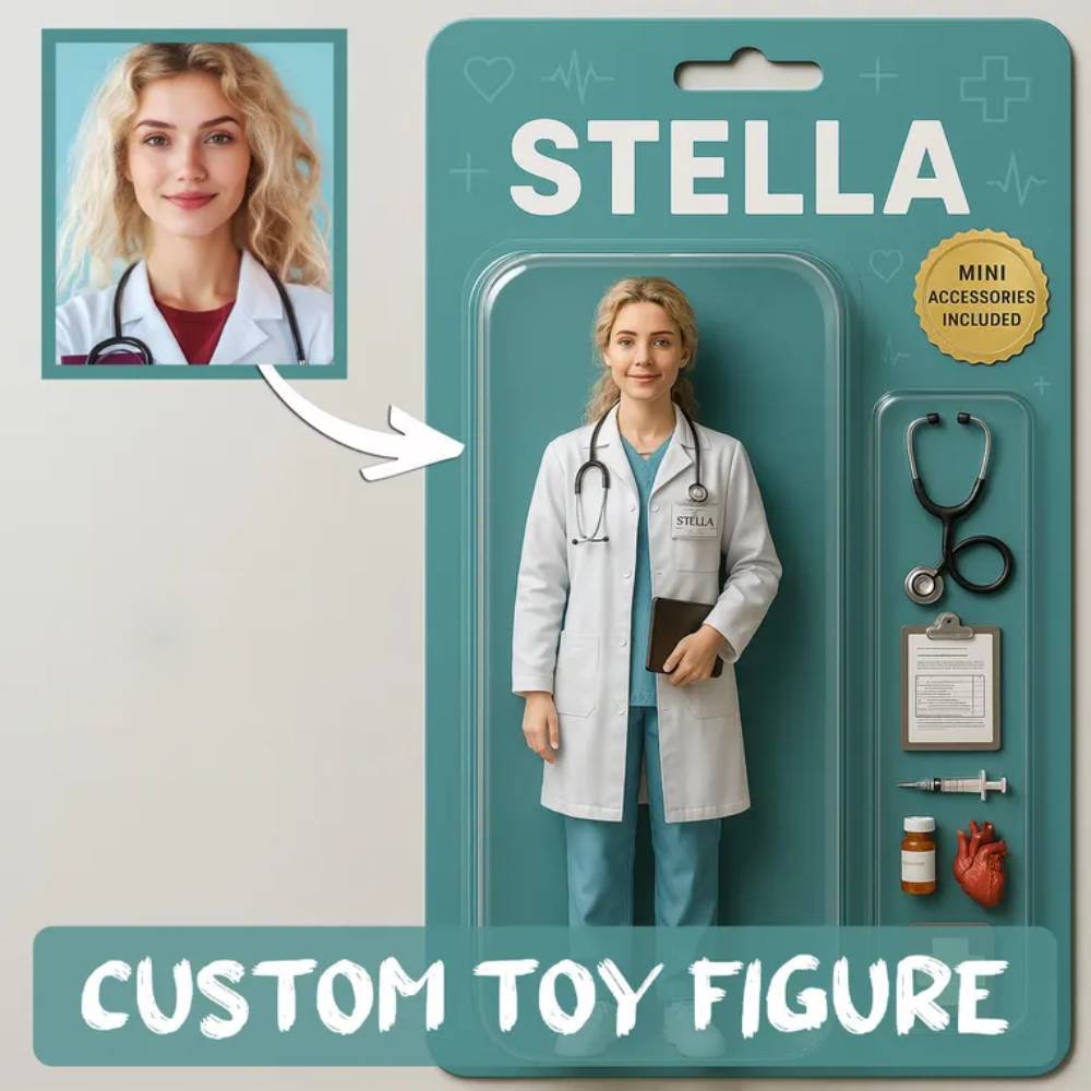 Custom 3D Effect Action Figure Pack Packaging Toy Box Style Art Gift Personalized Acrylic Car Hanger Gift for Dad - CustomPhotoKeychainUK