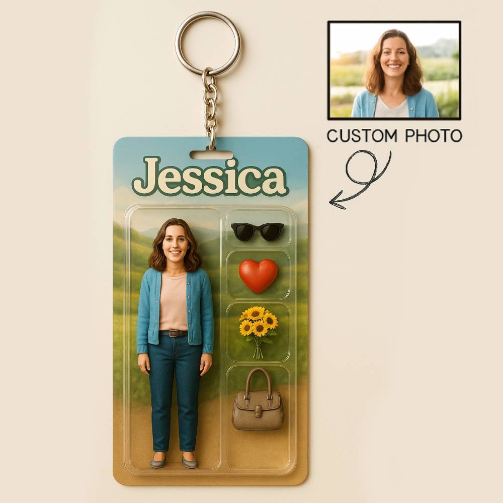 Custom 3D Effect Action Figure Pack Packaging Toy Box Style Art Gift Personalized Acrylic Keychain Gift for Mother - CustomPhotoKeychainUK