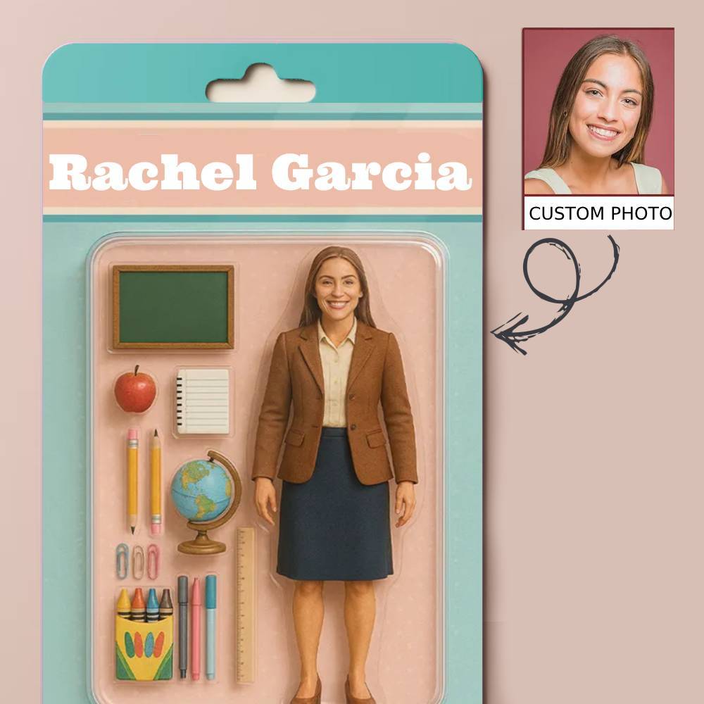 Custom 3D Effect Action Figure Pack Packaging Toy Box Style Art Gift Personalized Acrylic Car Hanger Gift for Dad - CustomPhotoKeychainUK