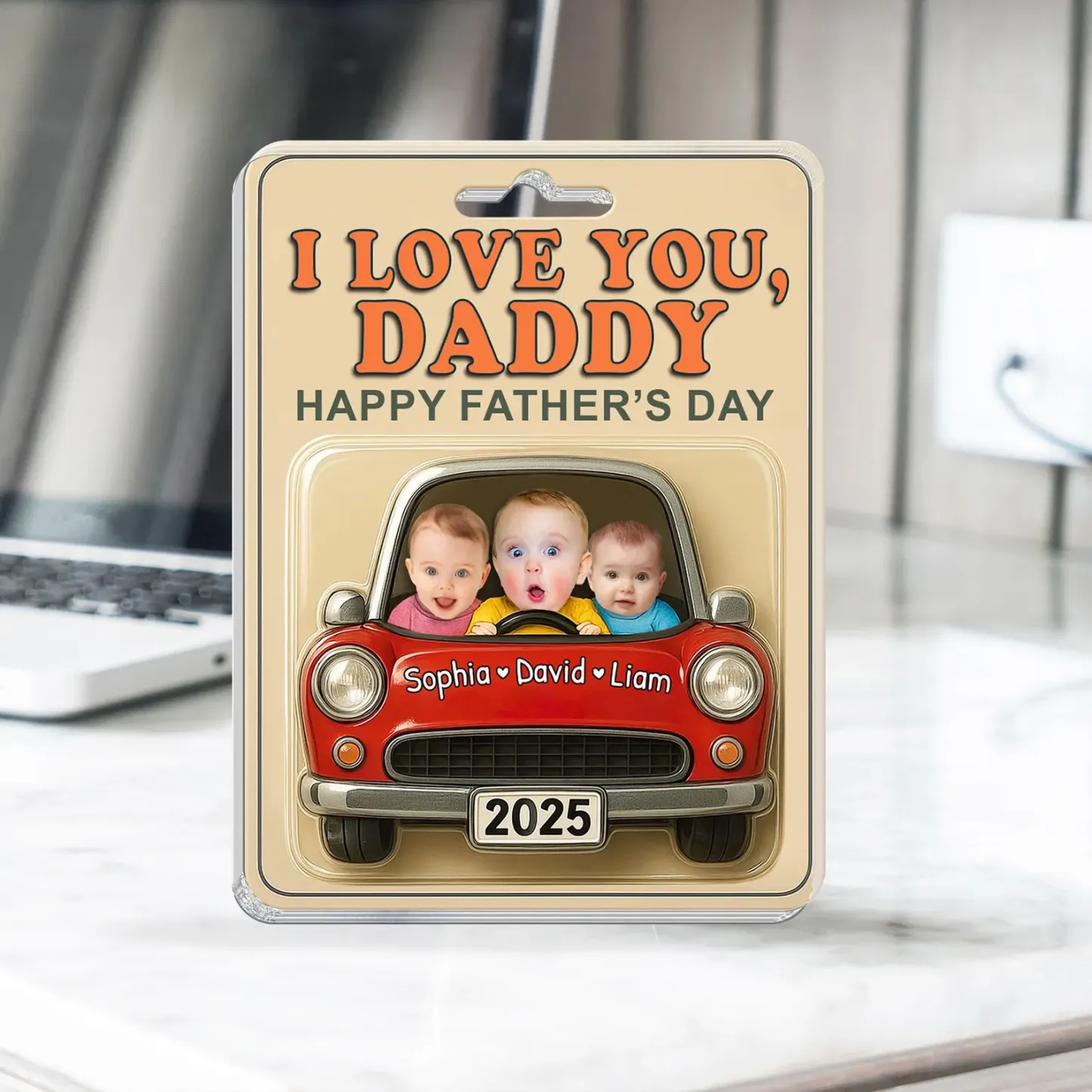 Personalized Fathers Day Gift For Dad, Acrylic Car Hanger Daddy Kids Face Car Toy Action Figure Baby Face New Dad Gift, Grandpa Gift, Best Dad