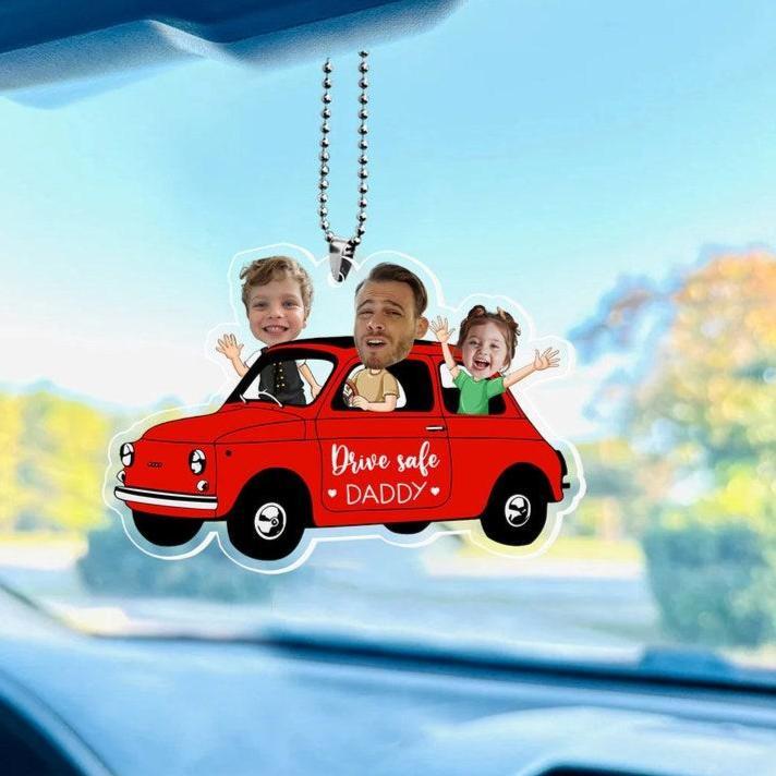 Funny Custom Photo Drive Safe Daddy Ornament for Car, Personalized First Fathers Day Gift, Custom Car Hanging Ornament - CustomPhotoKeychainUK