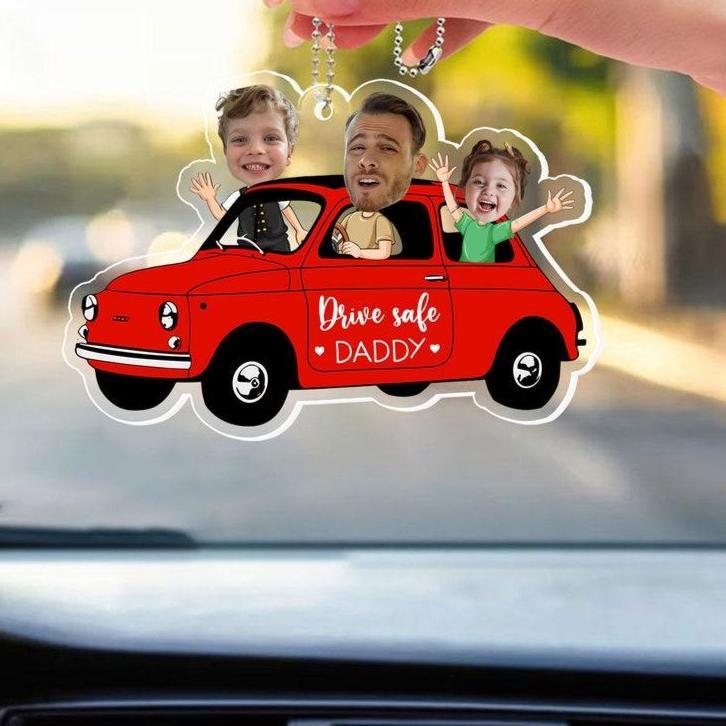 Funny Custom Photo Drive Safe Daddy Ornament for Car, Personalized First Fathers Day Gift, Custom Car Hanging Ornament - CustomPhotoKeychainUK