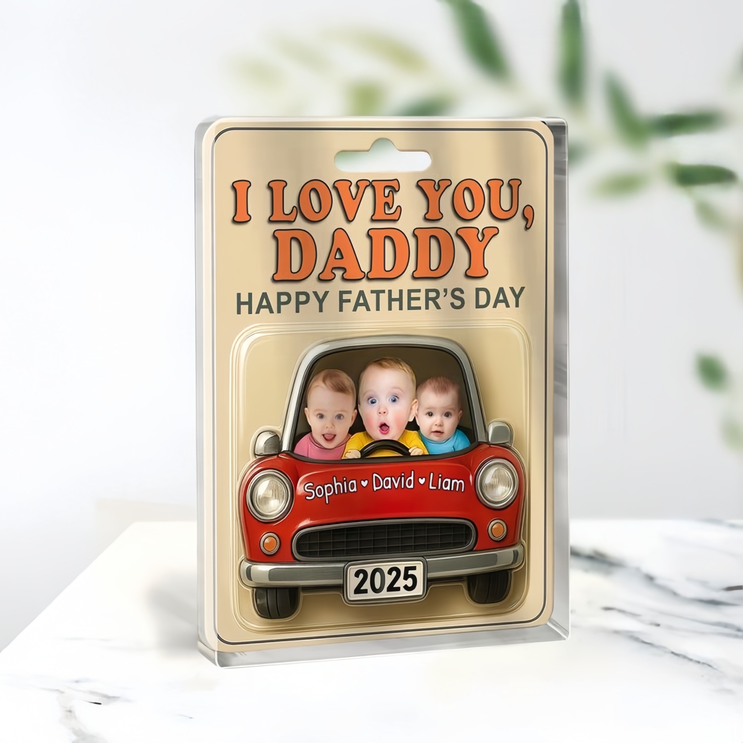 Personalized Fathers Day Gift For Dad, Acrylic Car Hanger Daddy Kids Face Car Toy Action Figure Baby Face New Dad Gift, Grandpa Gift, Best Dad