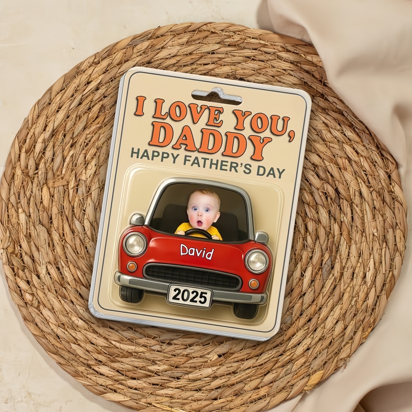 Personalized Fathers Day Gift For Dad, Acrylic Car Hanger Daddy Kids Face Car Toy Action Figure Baby Face New Dad Gift, Grandpa Gift, Best Dad
