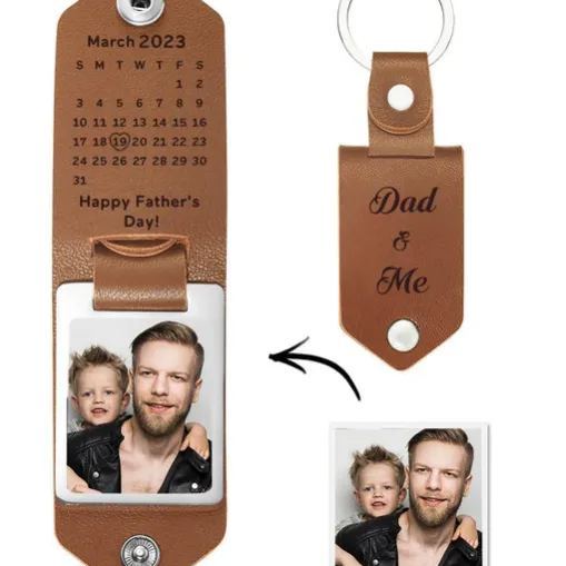 Unique Personalized Anniversary Calendar Date Photo Keychain Leather Engagement Date Calendar Gift