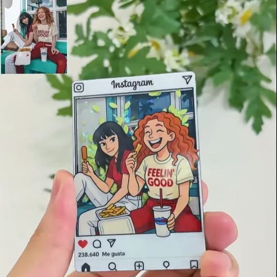Custom Cartoon Photo Glitter Acrylic Fridge Magnet Instagram Style Personalized Gift - CustomPhotoKeychainUK