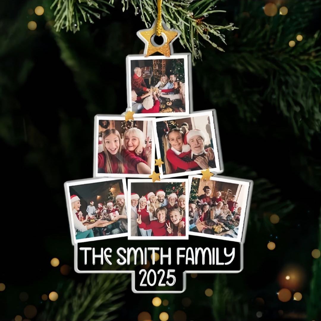 Personalized Family Photo Ornament, Acrylic Custom Family Christmas Tree Shaped, Best Christmas Gift For Family Members