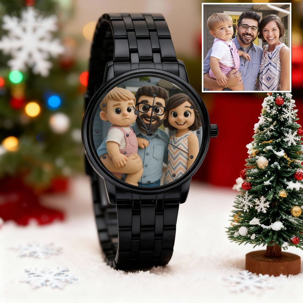 Custom Pixar-Style Plush Portrait Watch|Personalized Cartoon Photo Watch|Unique Gift for Family, Couple, Friend - CustomPhotoKeychainUK