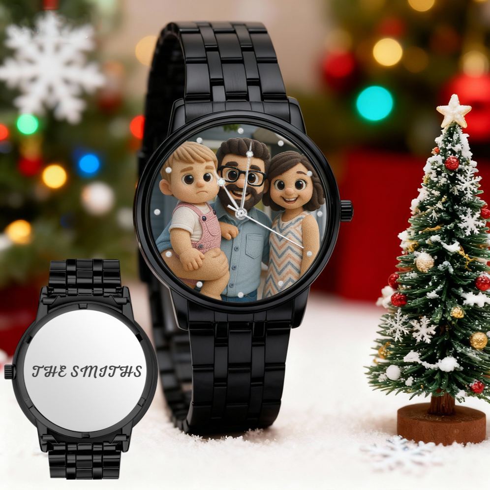 Custom Pixar-Style Plush Portrait Watch|Personalized Cartoon Photo Watch|Unique Gift for Family, Couple, Friend - CustomPhotoKeychainUK