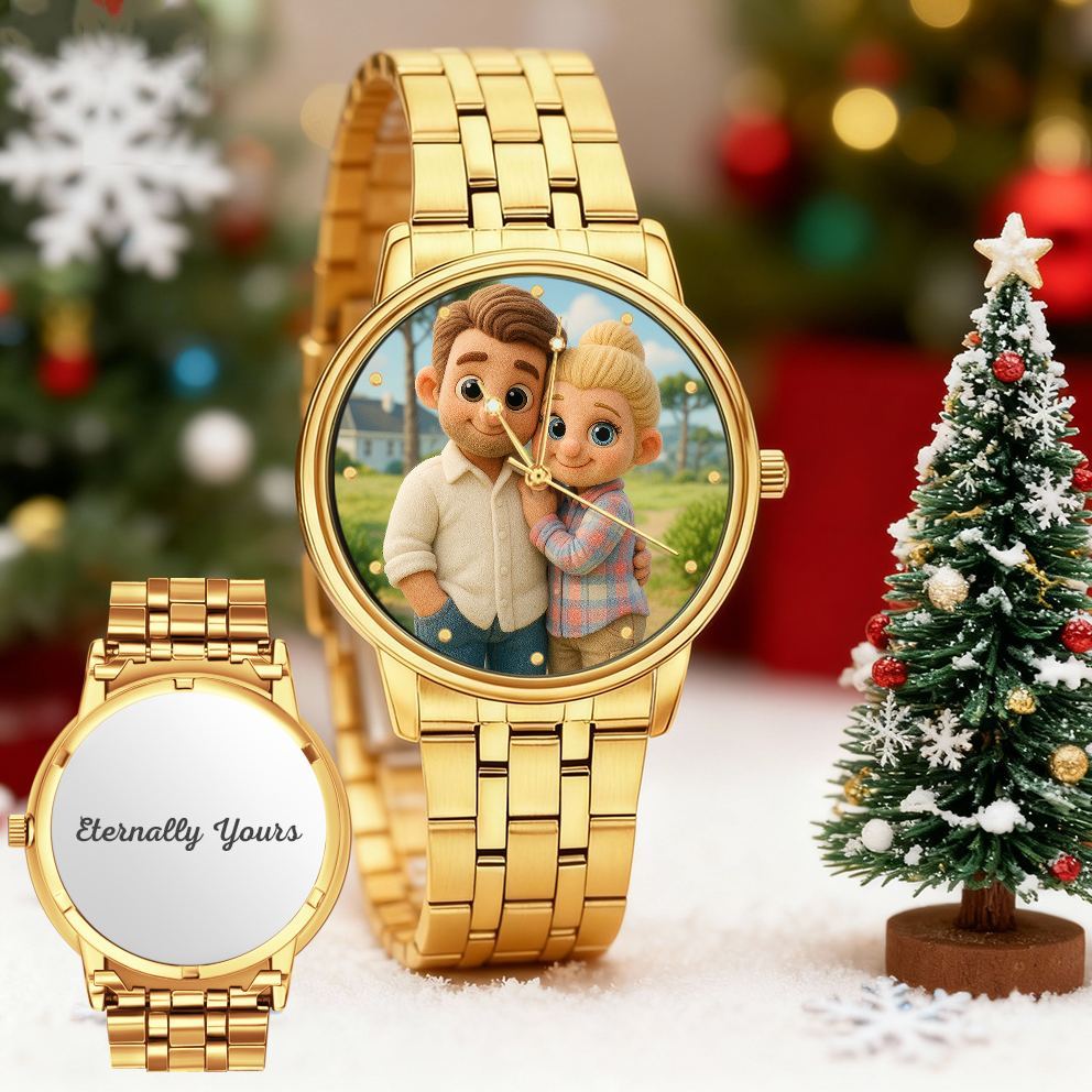 Custom Pixar-Style Plush Portrait Watch|Personalized Cartoon Photo Watch|Unique Gift for Family, Couple, Friend - CustomPhotoKeychainUK