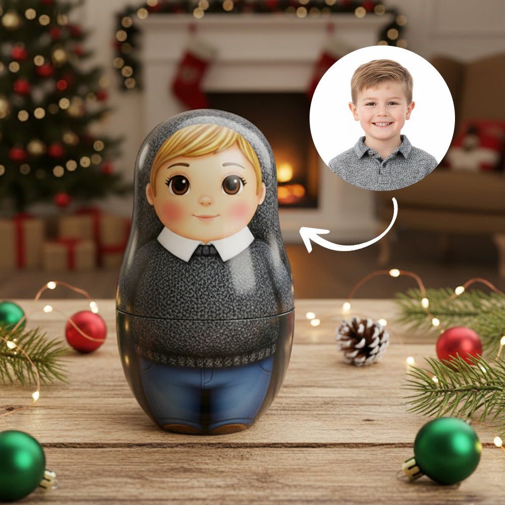 Personalized Portrait Nesting Doll Custom Photo Family Portrait Cartoon Style Gift Photo Anniversary Gift - CustomPhotoKeychainUK