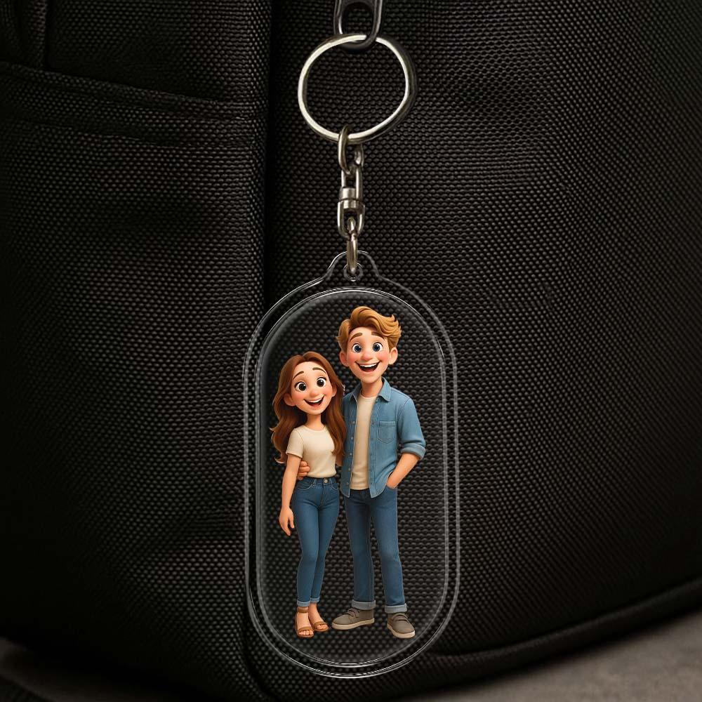Custom Couple Keychain Personalized Acrylic Cartoon Keychain Photo Bag Charm Unique Keepsake Gift For Lover Anniversary Birthday Valentine's Day Holiday Gift