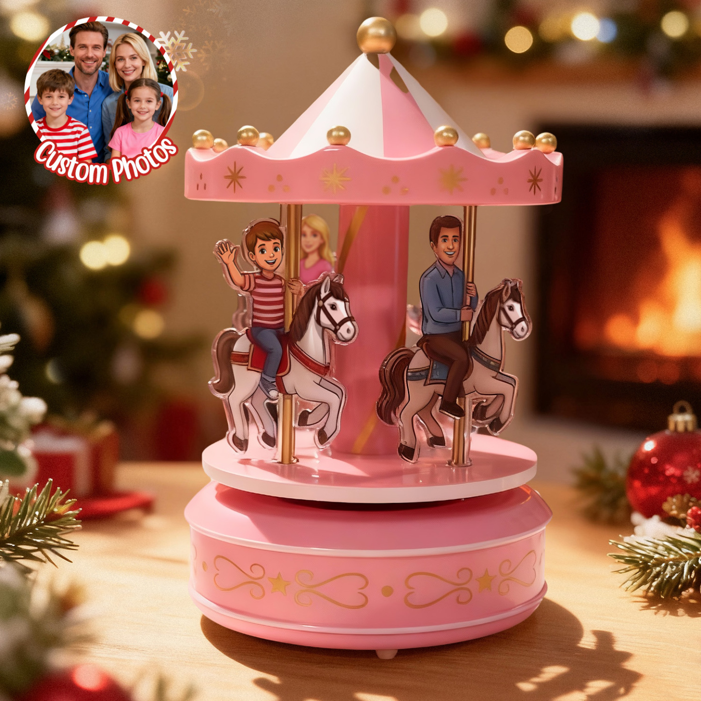 Custom Portrait Carousel Music Box Ornament Family Member Desktop Decoration Gift For Family - soufeelus