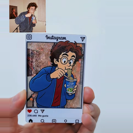 Custom Cartoon Photo Glitter Acrylic Fridge Magnet Instagram Style Personalized Gift - CustomPhotoKeychainUK