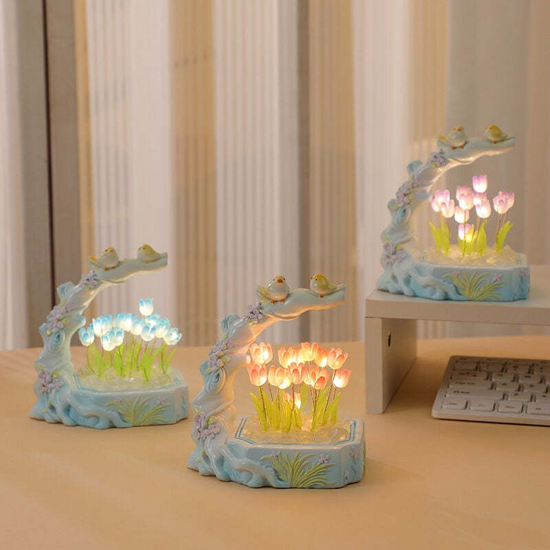 Birds And Flowers Tulip Night Light Creative Gift for Her
