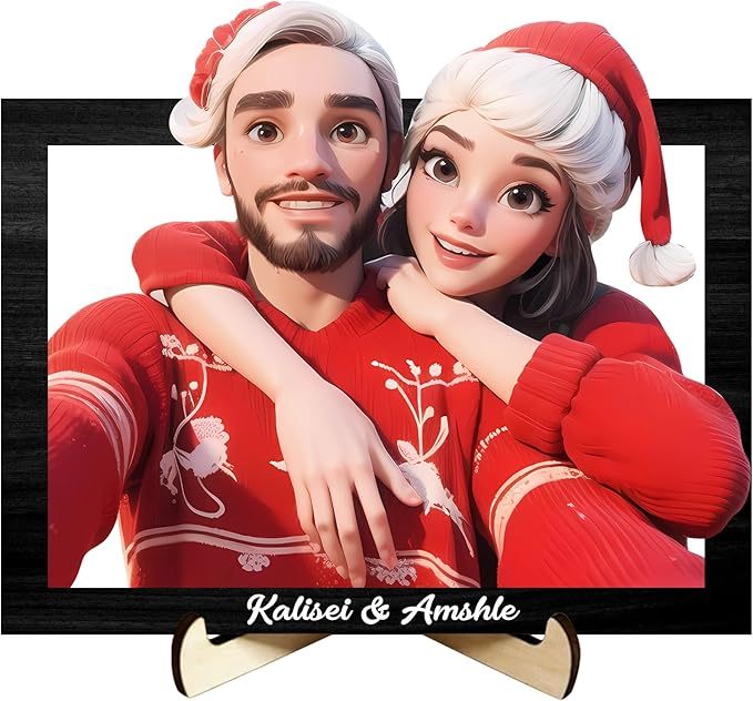 Personalized Cartoon Style 3D Photo Wooden Frame Sign, Custom Family Photo 3D Cartoon Portrait Gift Comic Photo Frame, Wedding Anniversary Christmas Couple Gift