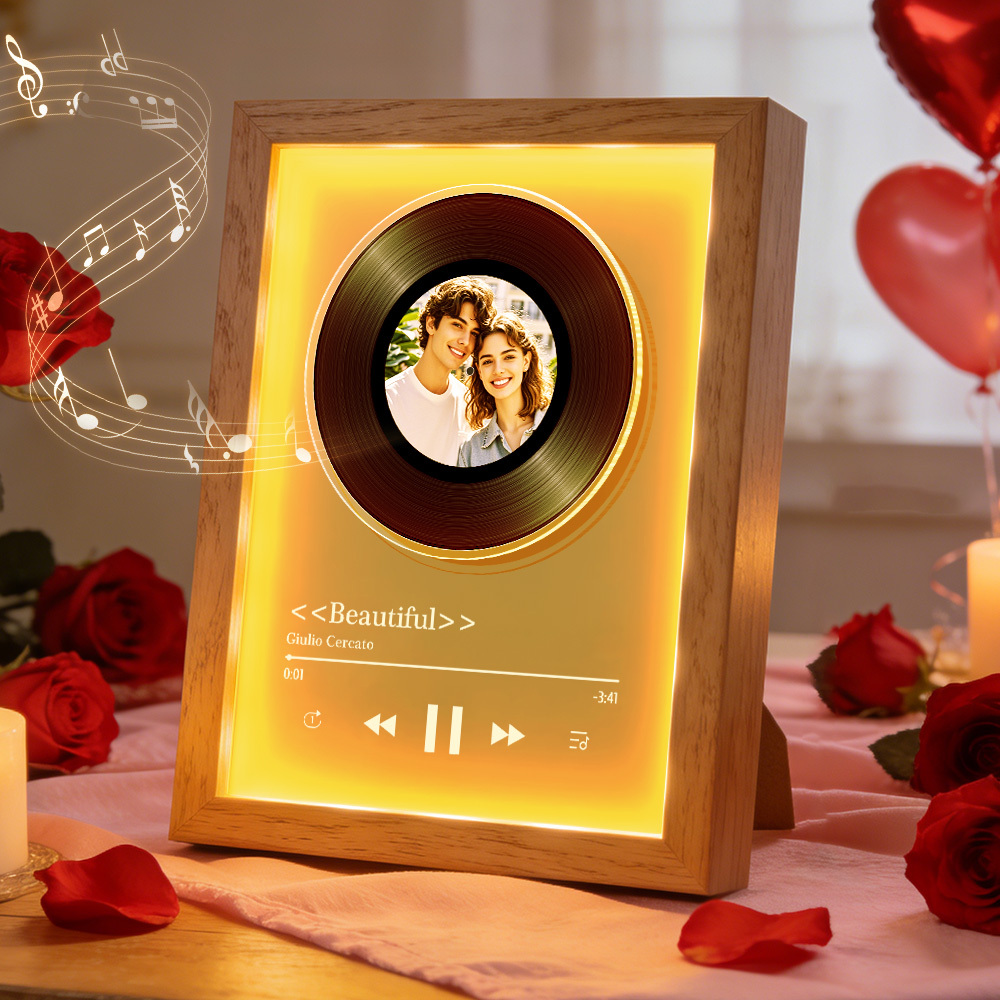 Custom Rotating Vinyl Photo Frame with Music Valentine's Gifts Personalized Music Player - MyPhotoKeychainUK