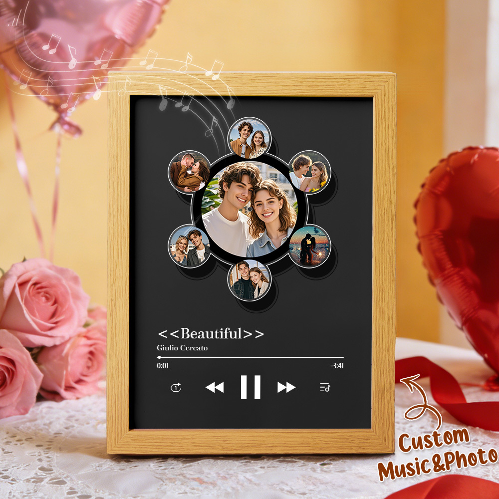 Custom Rotating Vinyl Photo Frame with Music Valentine's Gifts Personalized Music Player - MyPhotoKeychainUK