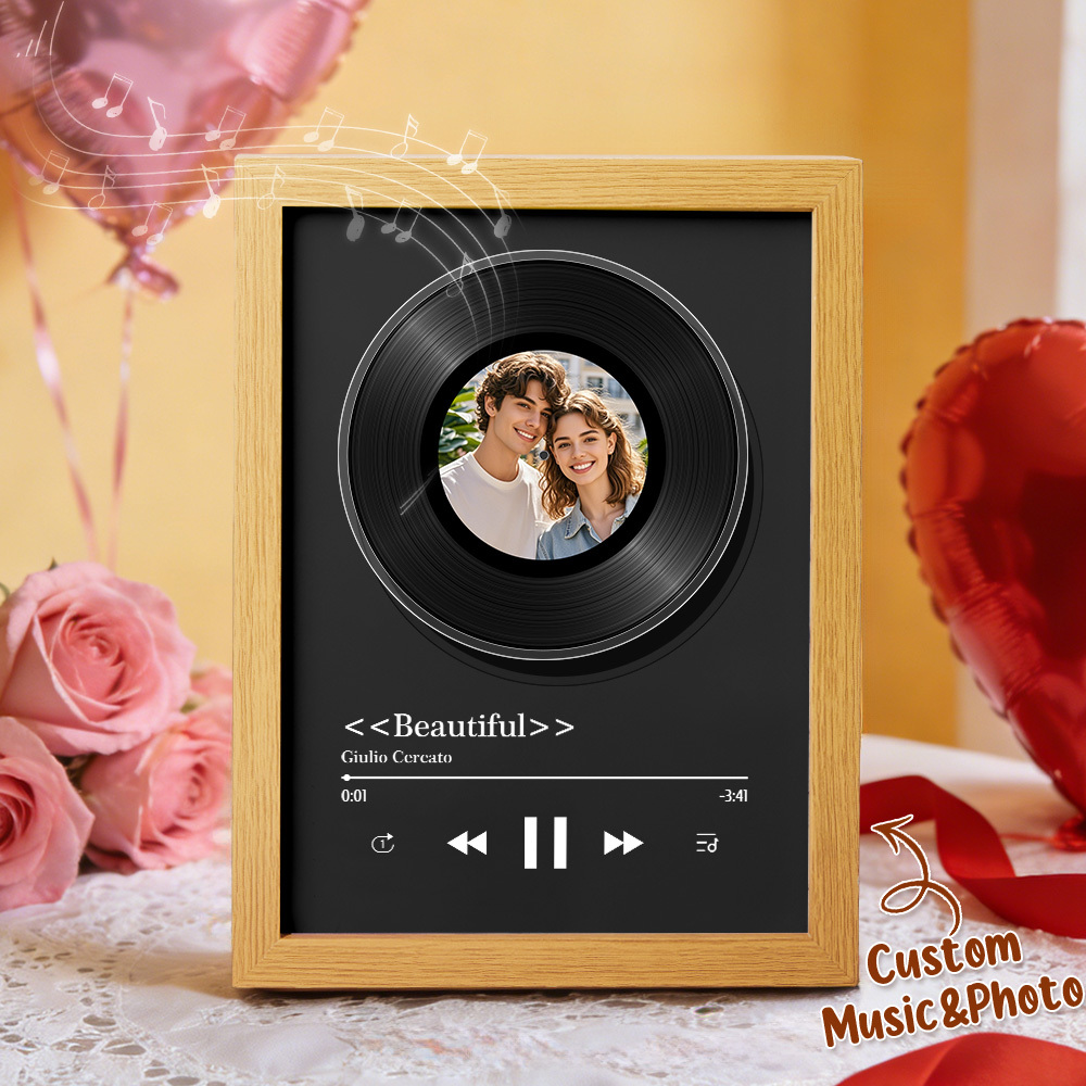 Custom Rotating Vinyl Photo Frame with Music Valentine's Gifts Personalized Music Player - MyPhotoKeychainUK