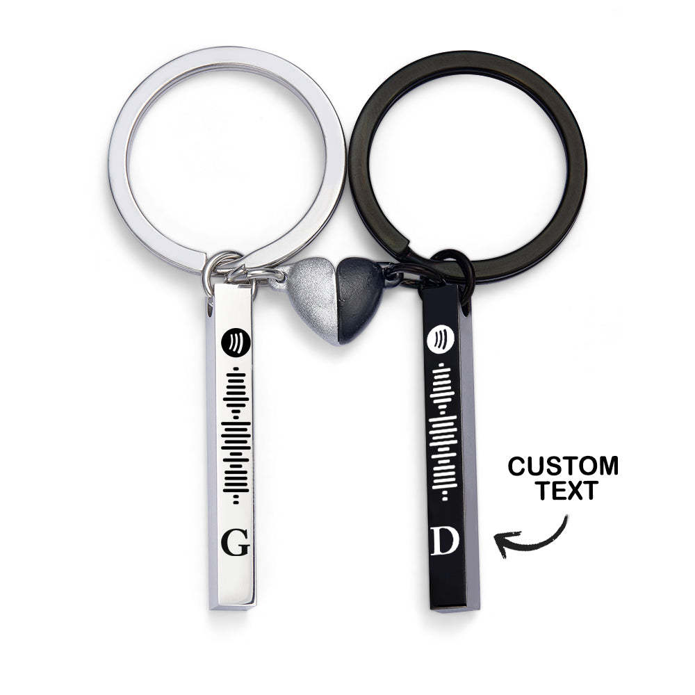 Set Magnet Heart Cute Custom Initial Keychain Spotify Music Keychain for Couple - PhotoKeychain