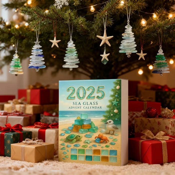Sea Glass Christmas Tree Advent Calendar – 24 Day Ocean-Themed Countdown with Handmade Mini 3D Ornaments Perfect Holiday Gift - MyPhotoKeychainUK