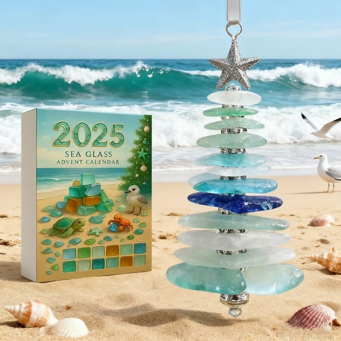 Sea Glass Christmas Tree Advent Calendar – 24 Day Ocean-Themed Countdown with Handmade Mini 3D Ornaments Perfect Holiday Gift - MyPhotoKeychainUK