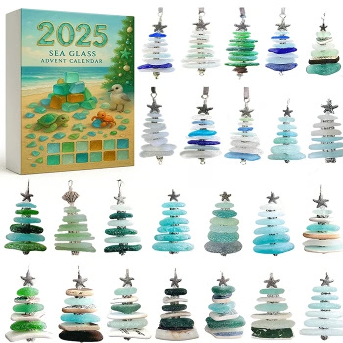 Sea Glass Christmas Tree Advent Calendar – 24 Day Ocean-Themed Countdown with Handmade Mini 3D Ornaments Perfect Holiday Gift - MyPhotoKeychainUK