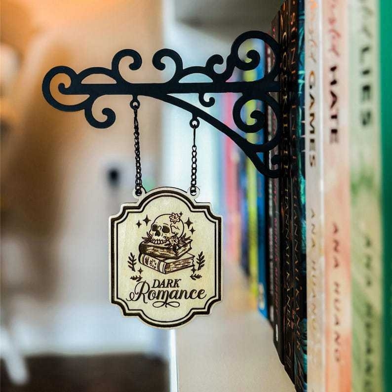 Book Nook Tavern Signs-Genre Shelf Labels with Hanging Brackets Bookshelf Genre Signs Tavern-Style Decor Book Dividers with Hanging Brackets,Reading Plaque for Home Library,Bookshelf Accessories - MyPhotoKeychainUK