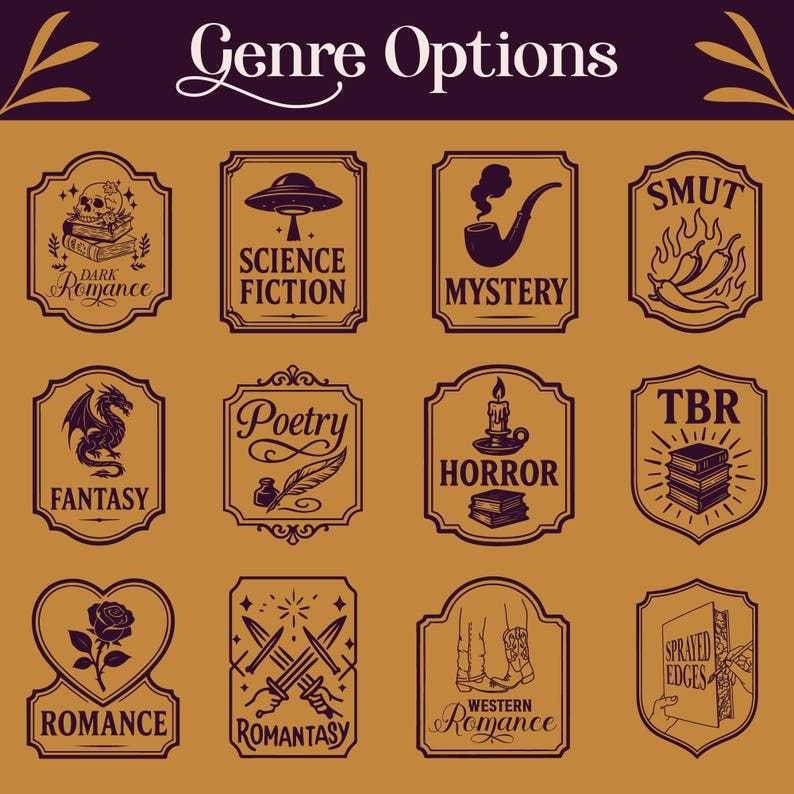 Book Nook Tavern Signs-Genre Shelf Labels with Hanging Brackets Bookshelf Genre Signs Tavern-Style Decor Book Dividers with Hanging Brackets,Reading Plaque for Home Library,Bookshelf Accessories - MyPhotoKeychainUK