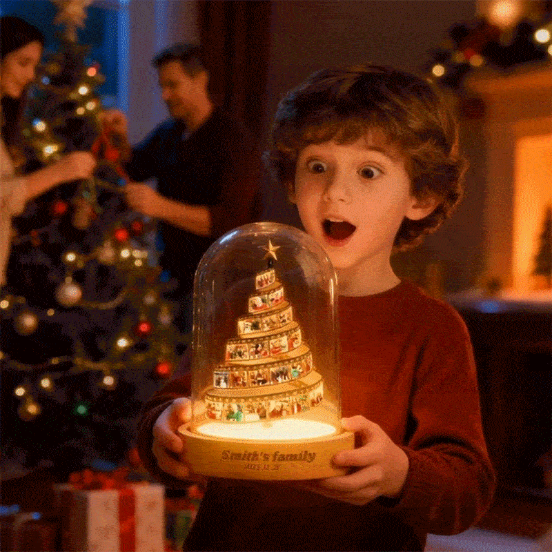 Custom Photo Film Christmas Tree Night Light Personalized Family Keepsake with Engraved Base Christmas Gift - MyPhotoKeychainUK