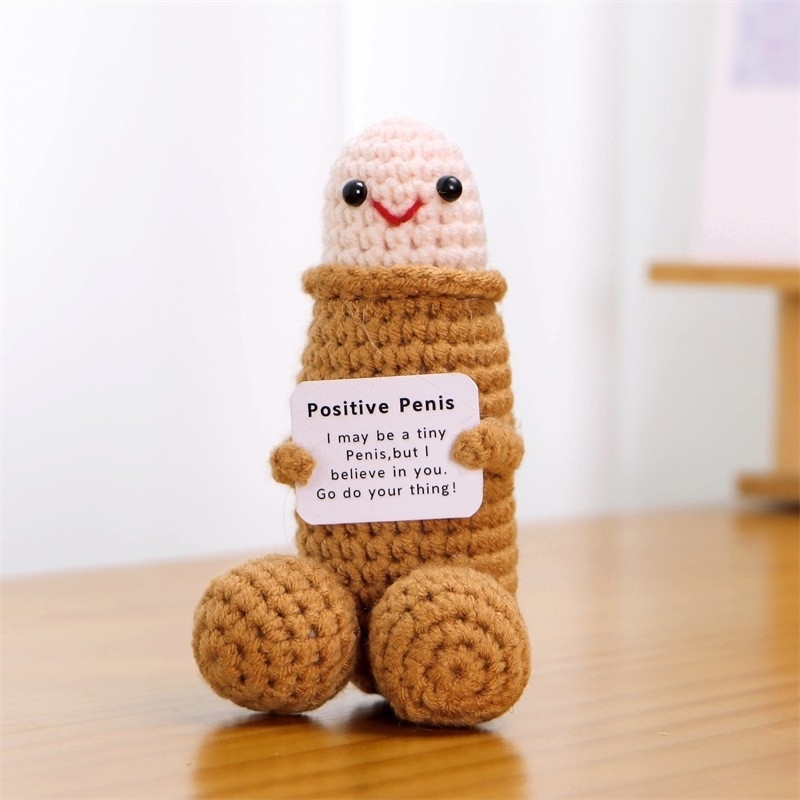 Handmade Funny Crochet Emotional Support Doll With Card Desktop Ornament Knitted Poo Dolls Christmas Positive Gifts Home Decor - MyPhotoKeychainUK